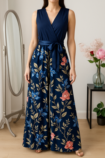 Combinaison satin bleu marine