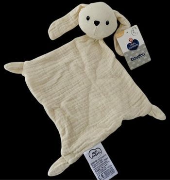 ❤️B5722-23 Doudou Plat lapin Beige Écru MOTS D'ENFANTS mouchoir Lange