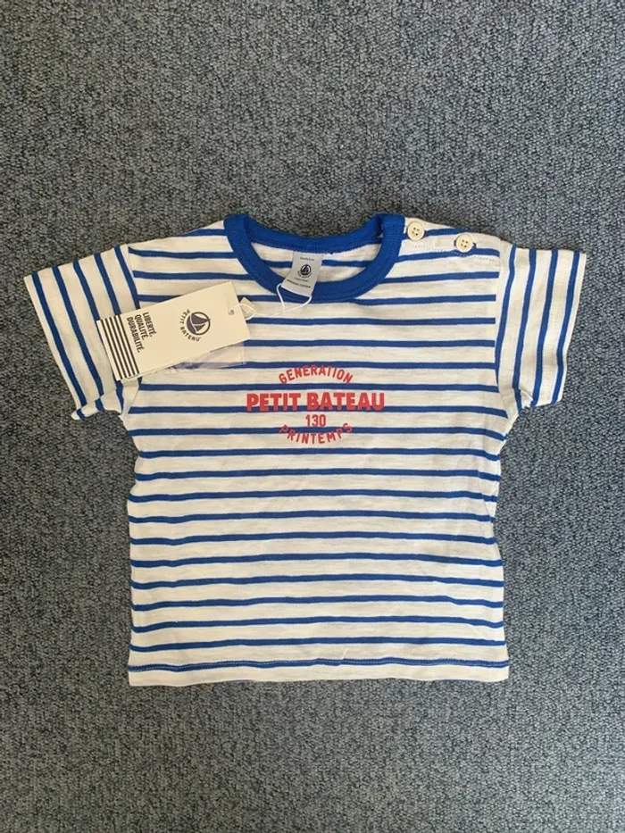 T-shirt marinière bleus et blanc, Petit Bateau