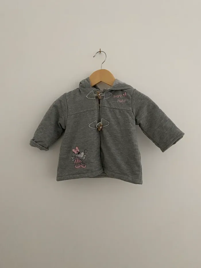 Manteau gris bebe fille à capuche minnie