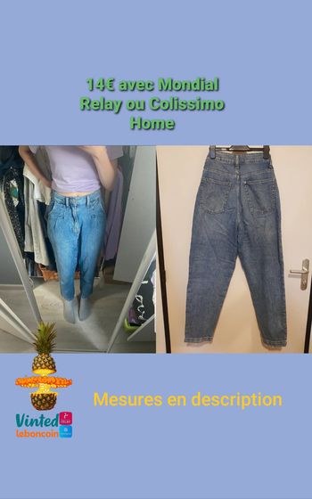 Jean mom taille haute bleu