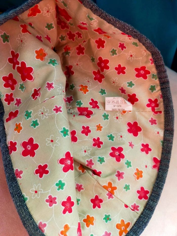 Bob bébé en jean motifs fleurs – Taille 52cm – Neuf - photo numéro 10