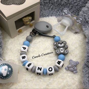 Attache tétine personnalisé en silicone ourson 3d