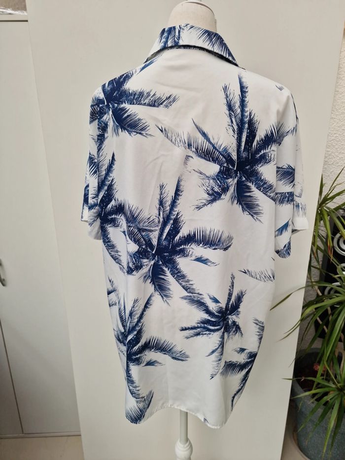 Chemise Blanche Imprimé Palmiers Bleu Marine Manches Courtes - photo numéro 5