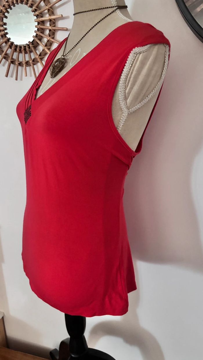 🌺 débardeur rouge col V avec strass taille 44 xxl #dpm - photo numéro 3