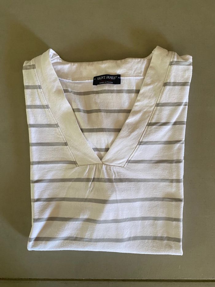Tee shirt Saint James blanc et gris à rayures taille XL Made in France - photo numéro 17