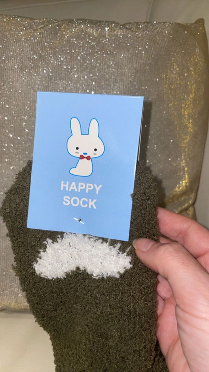 Paire de chaussettes kaki en forme de lapin 🐰 36-40 Neuves Happy Sock - photo numéro 3
