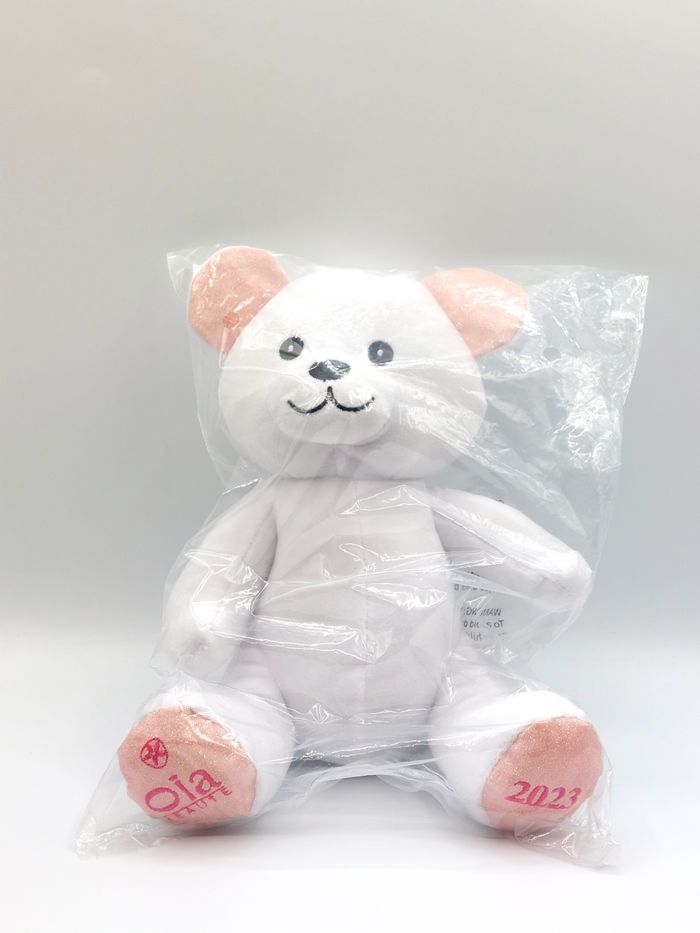 Peluche ours blanc OIA beauté Noël 2023 rose paillette doudou neuf emballé 21 cm - photo numéro 2