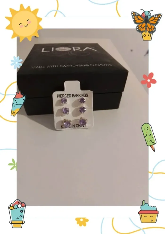 Lot de 3 paires de clous d’oreilles violette - photo numéro 2
