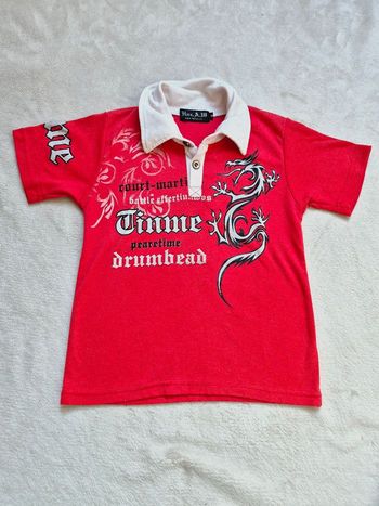 Polo manches courtes rouge col blanc dragon Han A W