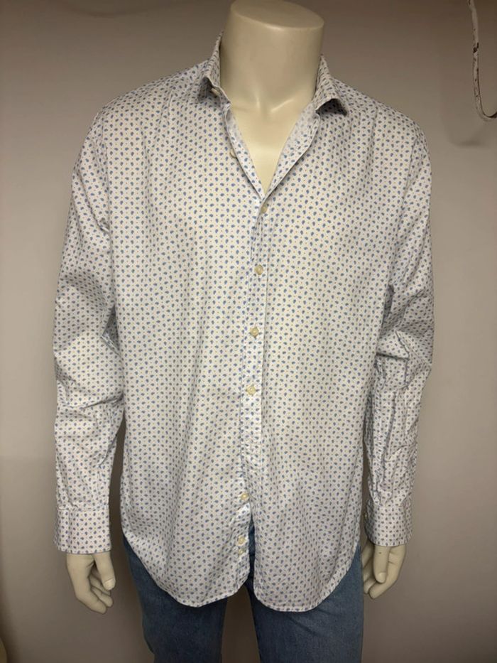 Chemise blanche à motif bleu café coton taille 42 - photo numéro 7