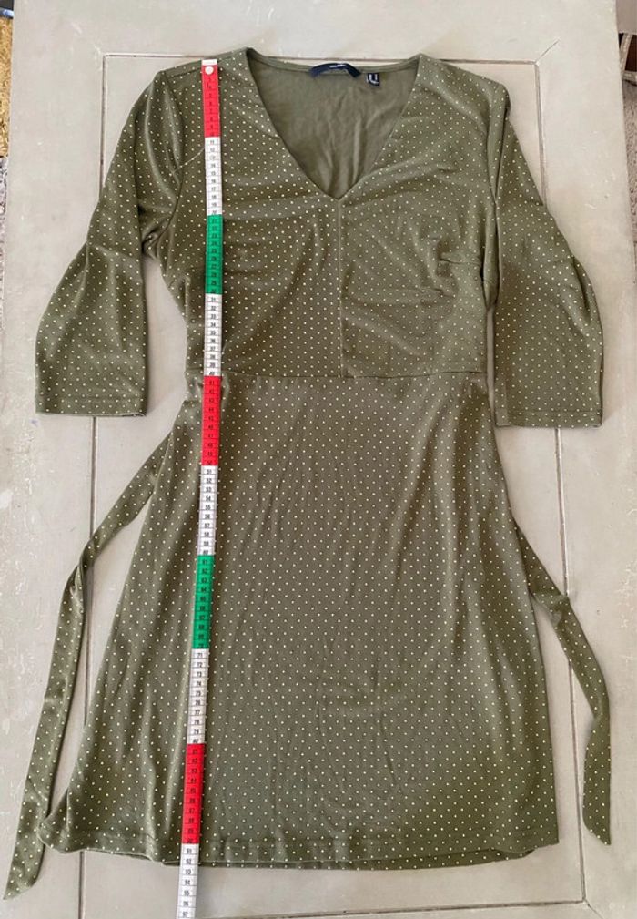 Robe Vero Moda vert kaki à pois dorés taille M - photo numéro 9