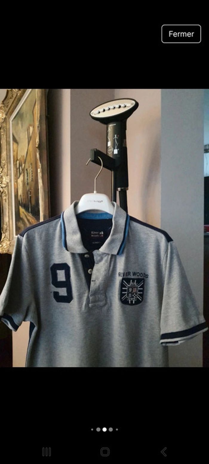 Polo River Woods Grise et bleu slim fit taille M - photo numéro 4