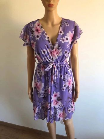 Robe mauve imprimée fleurie neuve à manches courtes taille unique