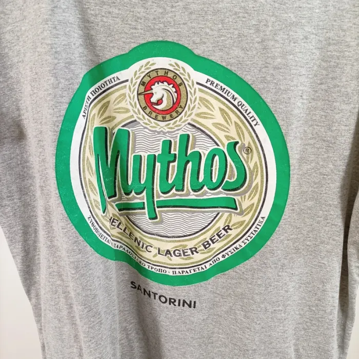 T-shirt gris Mythos Santorini bière grecque casual 100% coton L A1509 - photo numéro 2