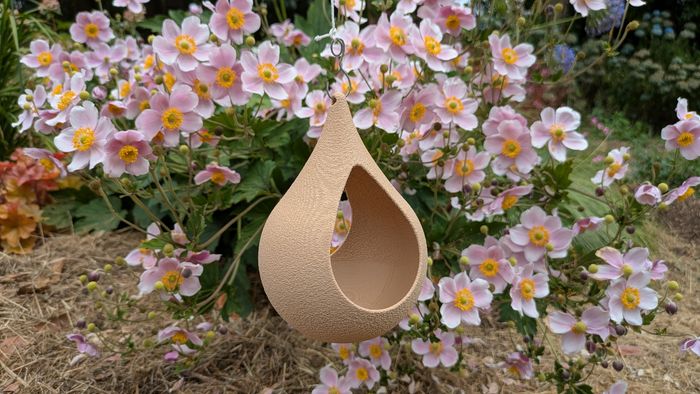 Mangeoire à oiseaux de la nature en forme de goutte d'eau effet strié beige - photo numéro 4