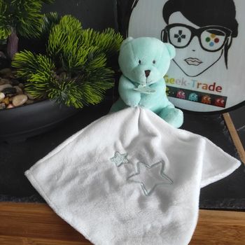 Ours Vert Blanc Baby Nat' Bonbon plat mouchoir etoile BN388 #geektradedoudou