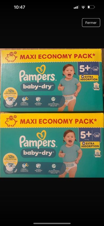 Lot de 02 cartons pampers T5+ maxi 