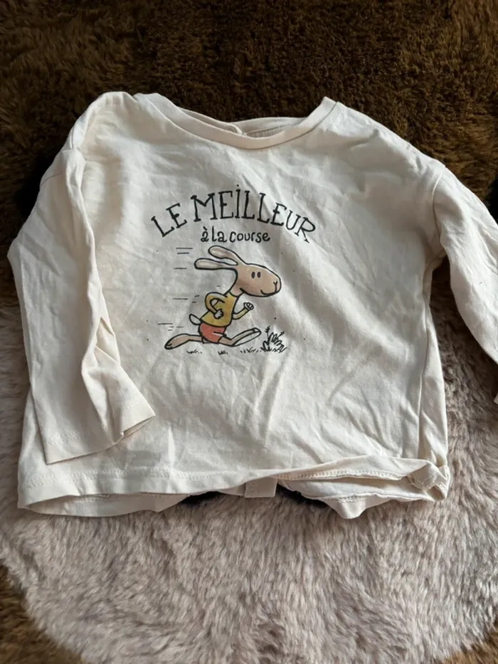 Ensemble tee shirt lapin + pantalon orange Vertbaudat t.9m - photo numéro 2