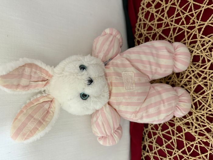 Doudou Peluche Tartine Et Chocolat Lapin Blanc Rayé - photo numéro 5