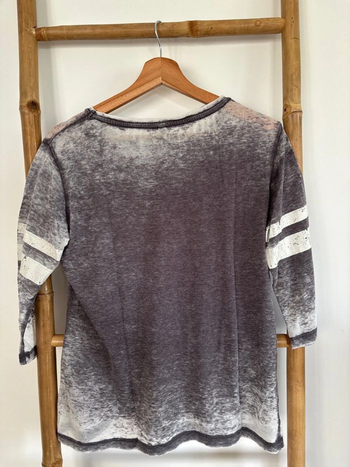 t-shirt à manches 3/4 gris et blanc - fb sister taille S - photo numéro 7