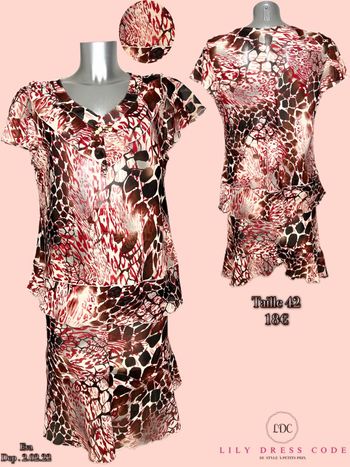 ❤️ ENSEMBLE IMPRIMÉ ROUGE & MARRON VOLANTÉ – MARQUE NON PRÉCISÉE – TAILLE 42 – SOLDÉ -90% ❤️ 
