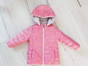 Vêtement bébé fille manteau veste blouson doudoune réversible rose et gris à fleurs 12 mois 1 an