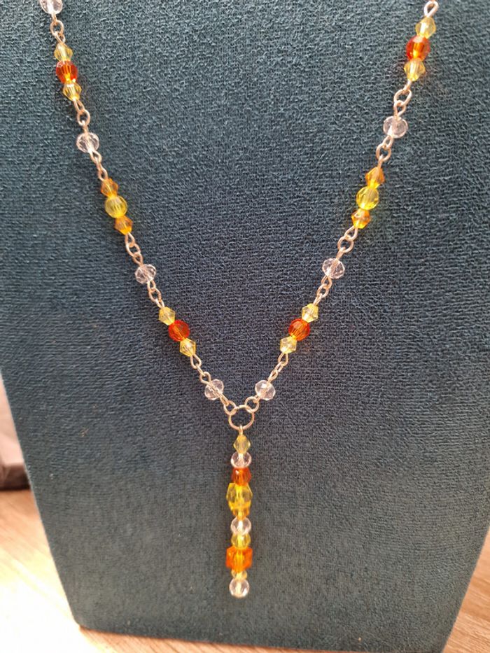 Collier Sautoir Argenté Orange Jaune - photo numéro 8
