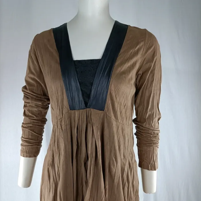 Robe fluide bicolore Lauren Vidal, col V cuir vegan, taille S, manches longues A1326 - photo numéro 6