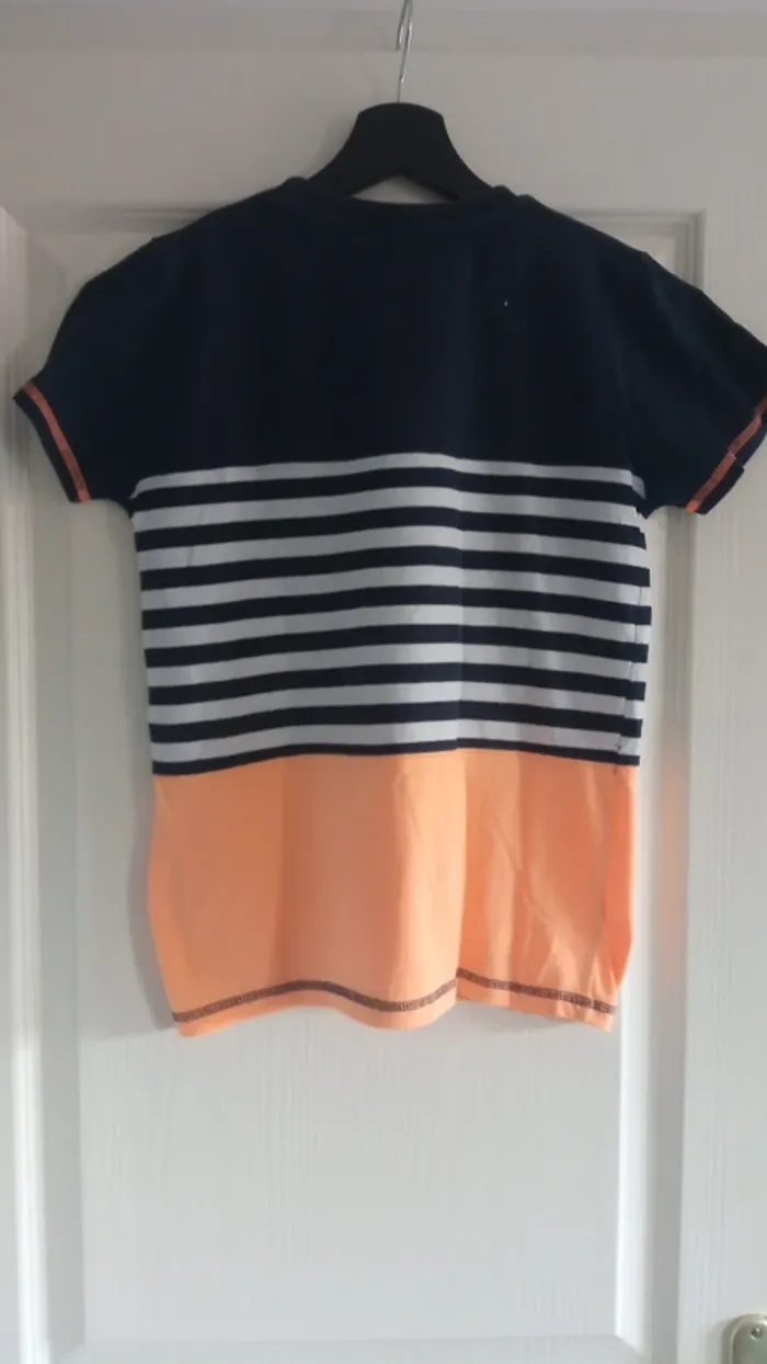 T-Shirt rayé orange fluo 12 ans - photo numéro 2