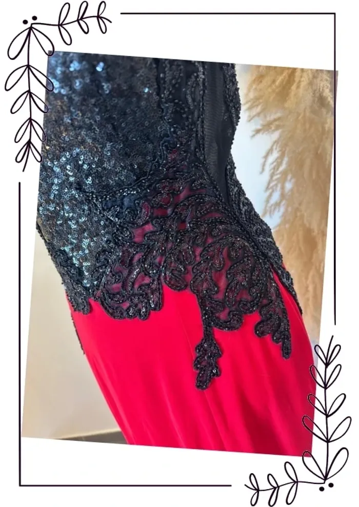 Sublime robe longue cocktail rouge et noir - photo numéro 3