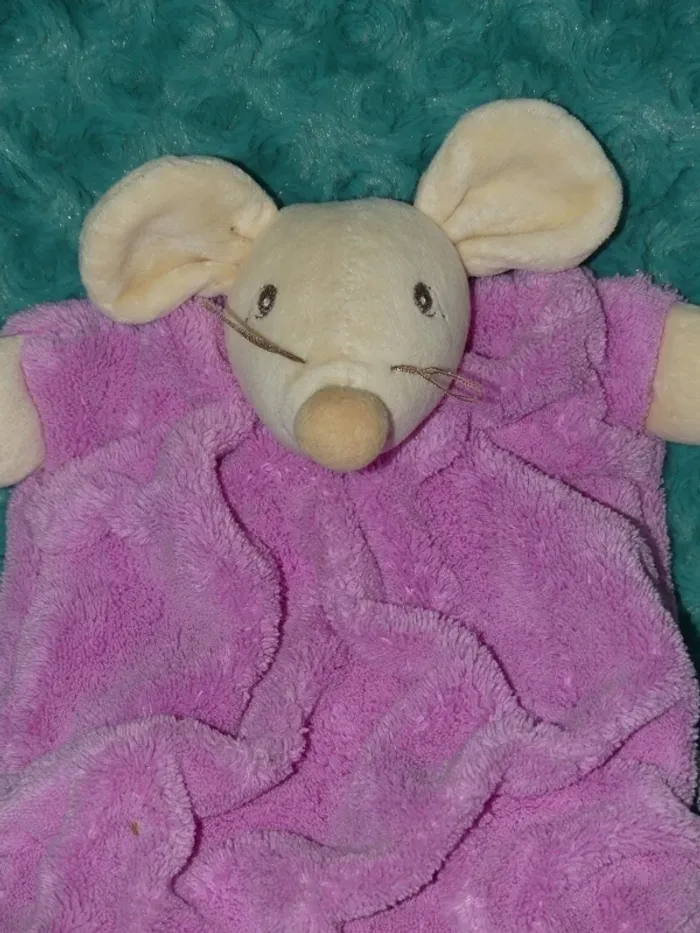 Doudou plat souris rose kaloo plume 🐭tbe - photo numéro 2