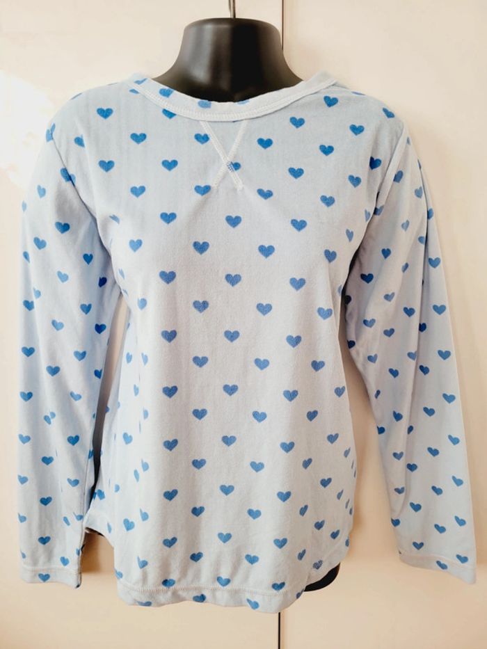 Haut de pyjama bleu ciel petits cœurs coquette taille S 36 - photo numéro 2
