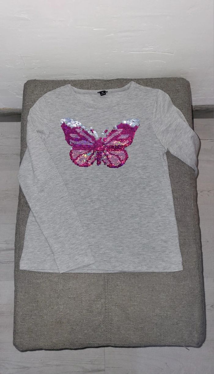 🟣 10 ans Tee Shirt Sequins réversibles Papillon 🟣