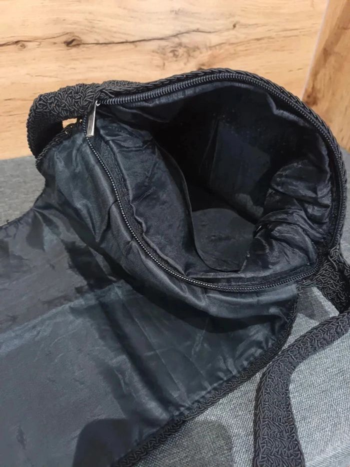 Sac bandoulière plage en daim noir vintage année 1990 - photo numéro 5