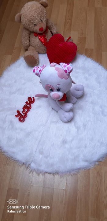 💗Grand peluche chien blanc rose avec cœur rouge Saint Valentin