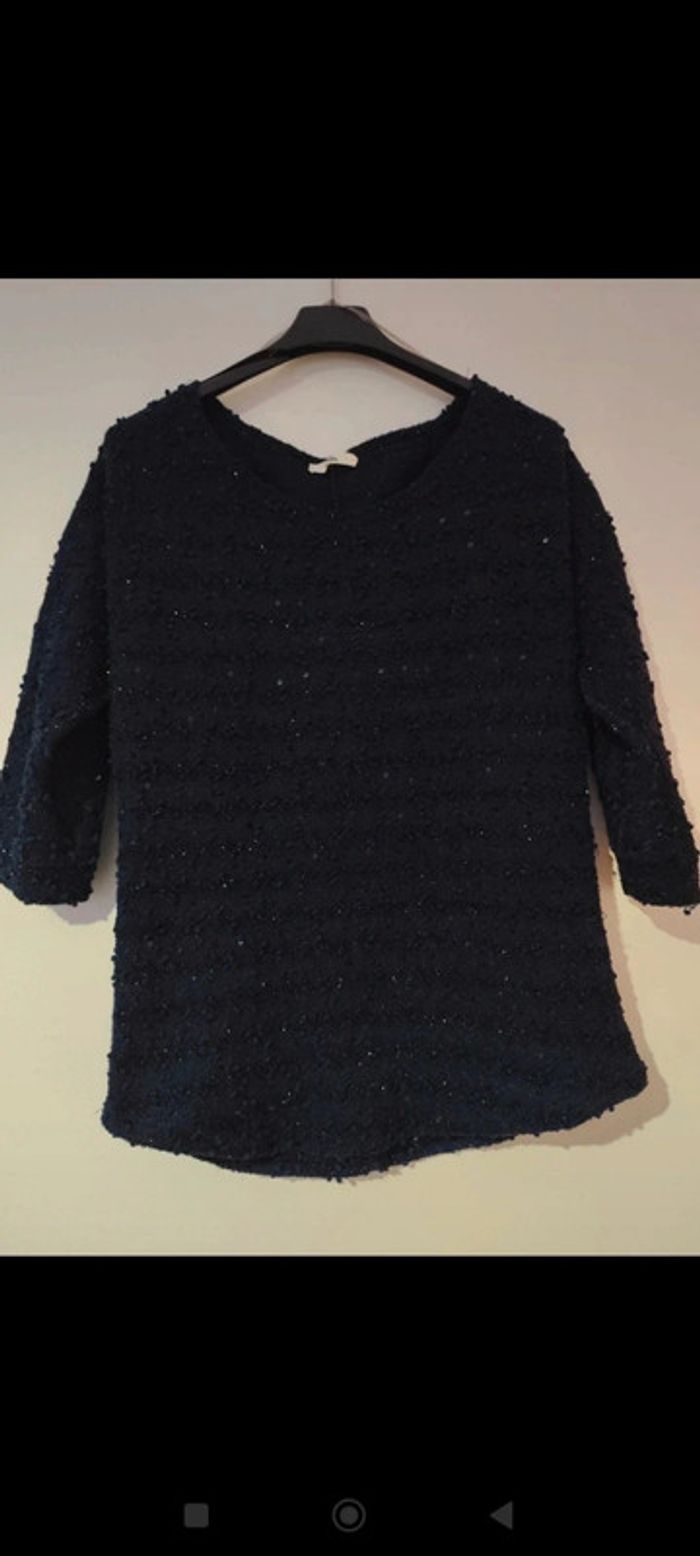 Blouse bleu marine à sequins taille 36 MIM