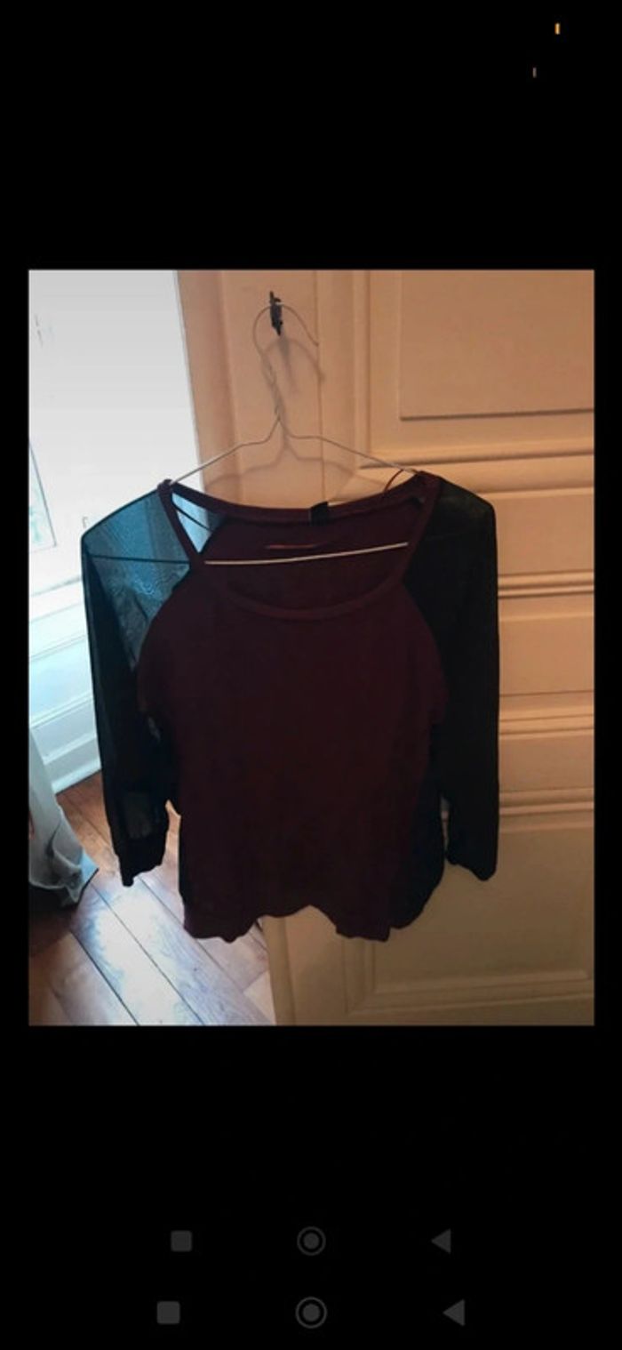 Très jolie haut bordeaux manche noir transparente