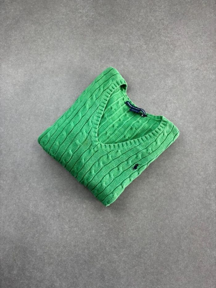 Pull d’hiver torsadé en maille Ralph Lauren col V vert taille L femme