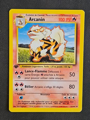 Carte Pokemon Arcanin Set de base 23/102 1ère Edition