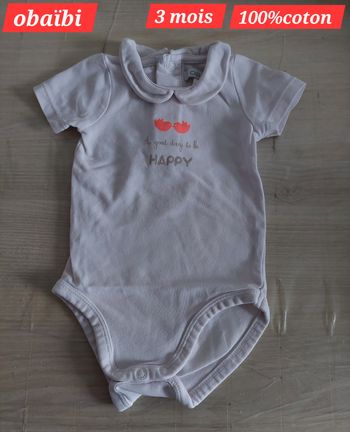 Lot de 4 bodys manches courtes filles 3 mois 