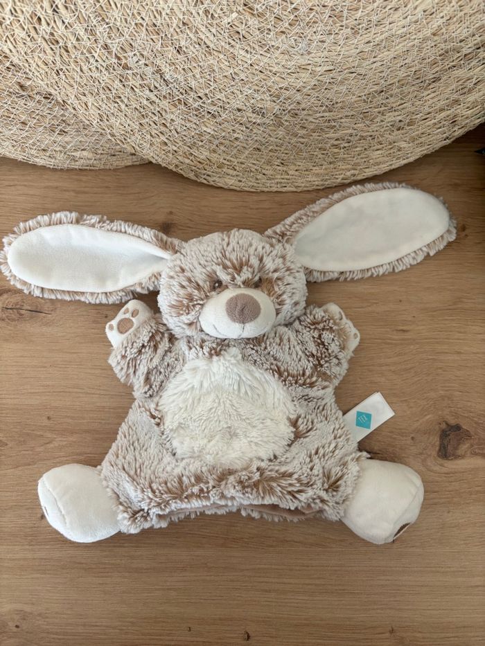 Doudou marionnette lapin beige blanc empreintes tex baby - photo numéro 1
