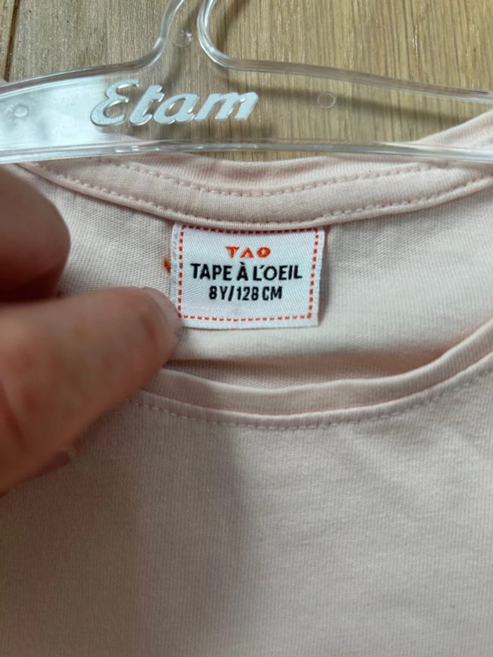 Tee shirt fraise sequins tape à l’œil TAO 8 ans tee shirt couleur corail - photo numéro 5