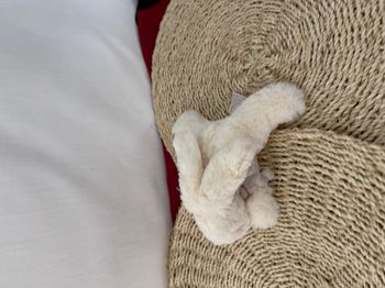 Doudou et compagnie lapin blanc gris taupe tout doux Bonbon