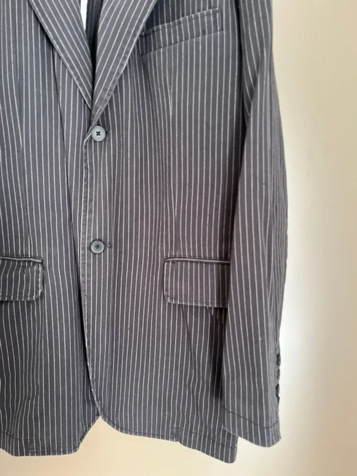 Veste homme bleu marine rayée blanc coupe droite Celio L - photo numéro 6