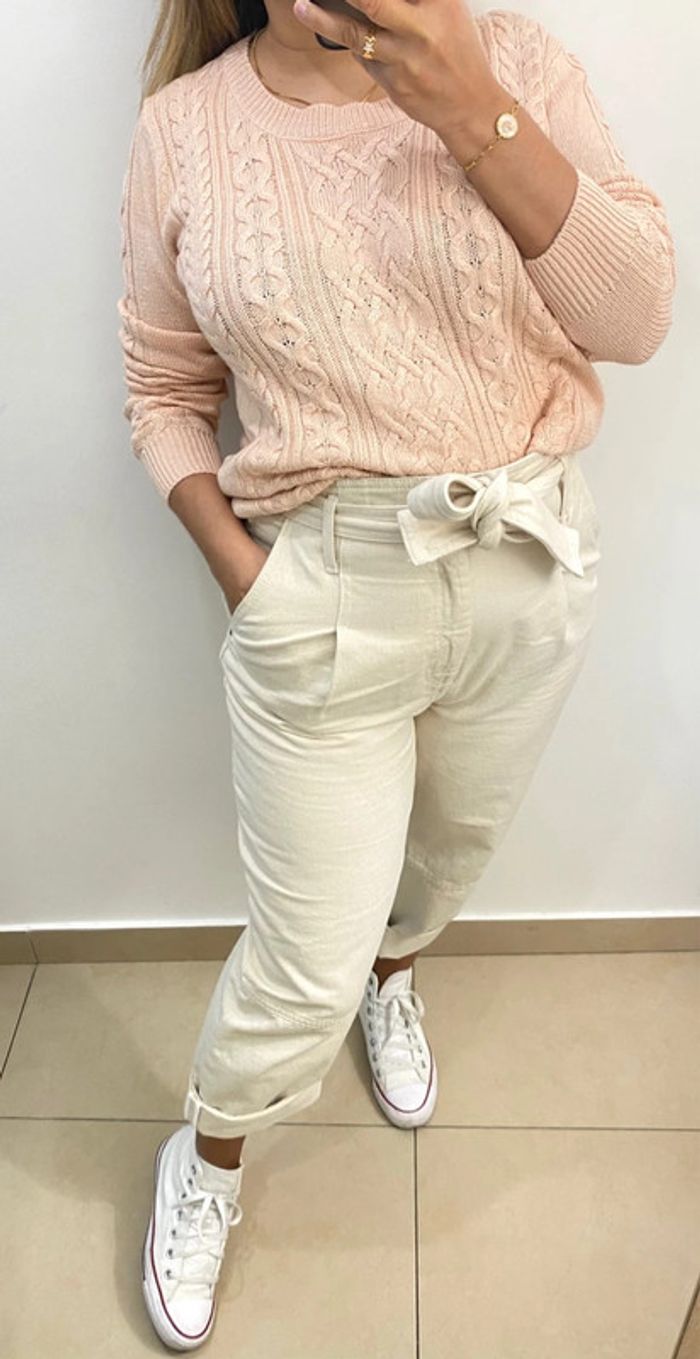 Superbe Pull Torsadé Maille Fine Taille L - photo numéro 6