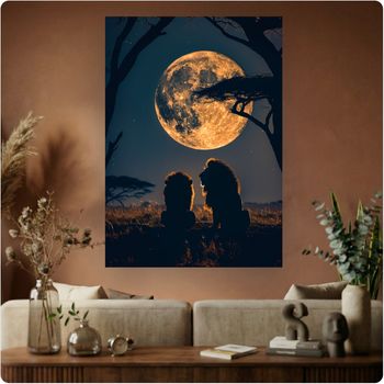 #79 Affiche “Lions Pleine Lune” poster savane nuit déco murale cinéma A3 Sans cadre