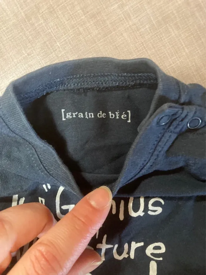 Haut bébé Grain de blé 3 mois manches longues bleu marine inscription rigolote - photo numéro 2