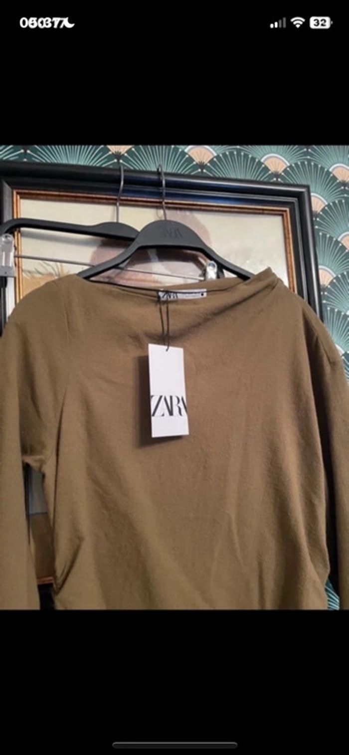 Belle robe col bateau en laine zara taille L couleur kaki - photo numéro 6