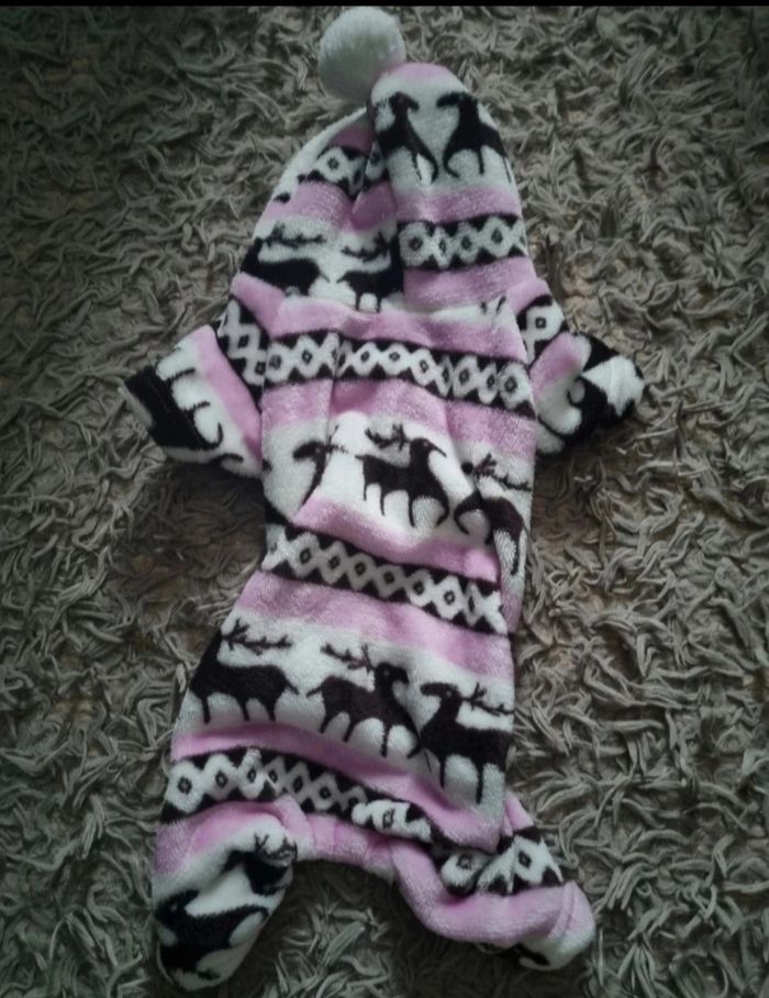 Combinaison polaire Noël pour chien ou chat (blanc et rose) - photo numéro 2